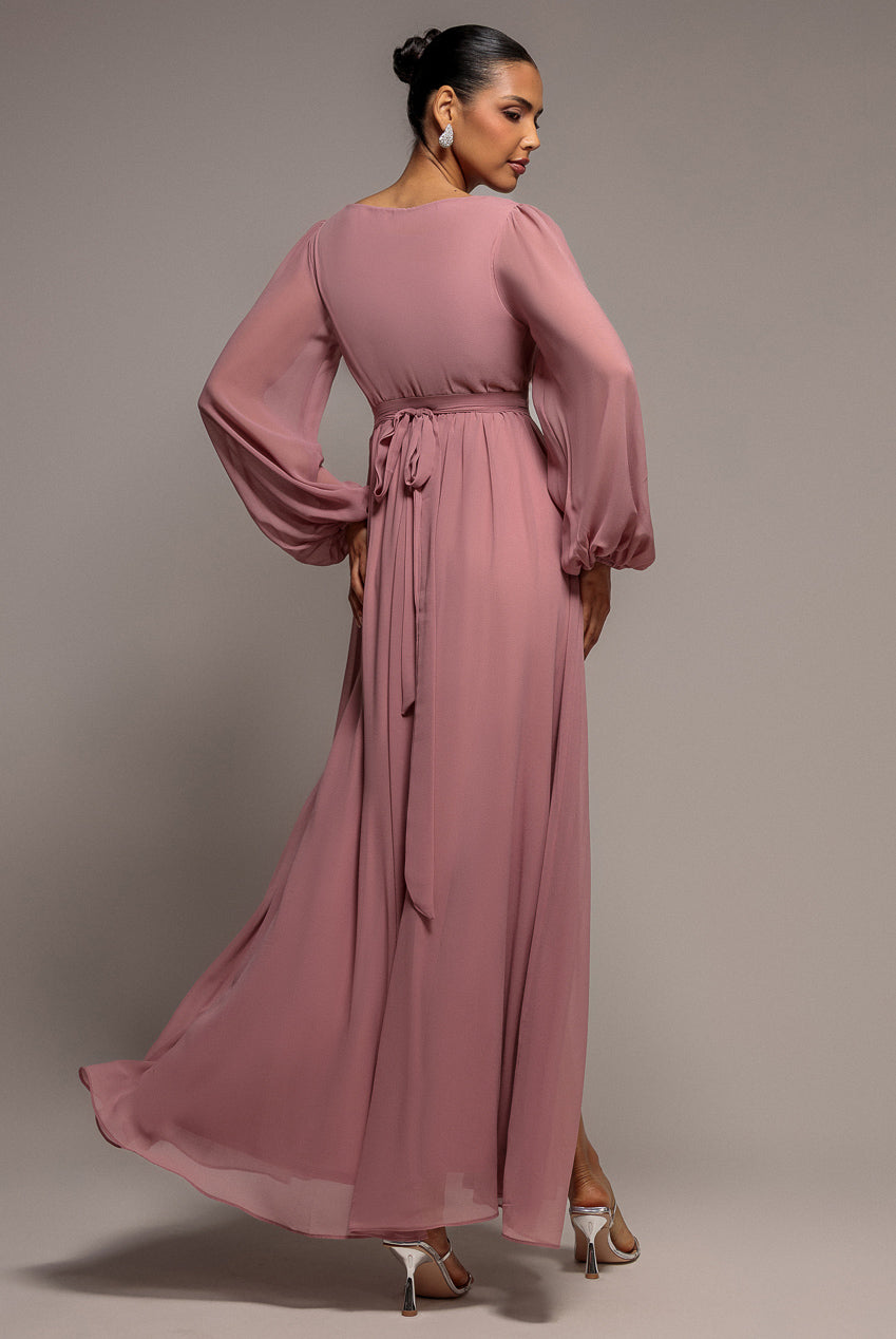 Goddiva Wrap Back With Front Slit Chiffon Maxi Dress - Lilac