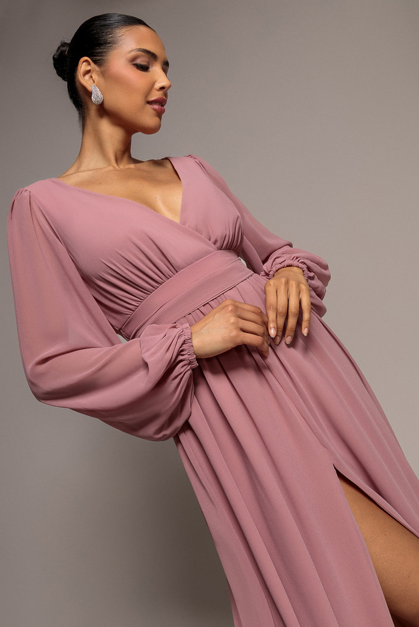 Goddiva Wrap Back With Front Slit Chiffon Maxi Dress - Lilac