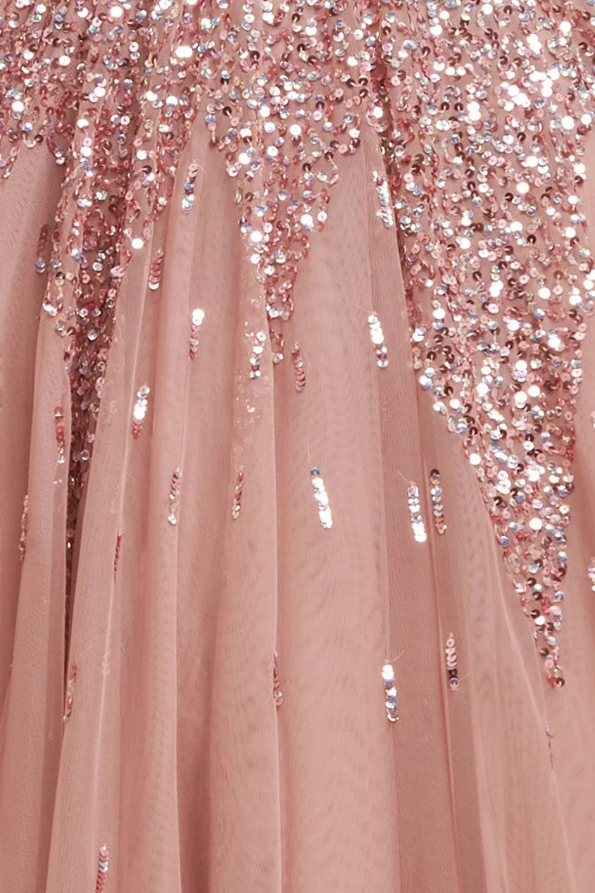 Goddiva Sequin A-line Maxi Dress Glinda-Inspired Halloween Costume - Blush Pink