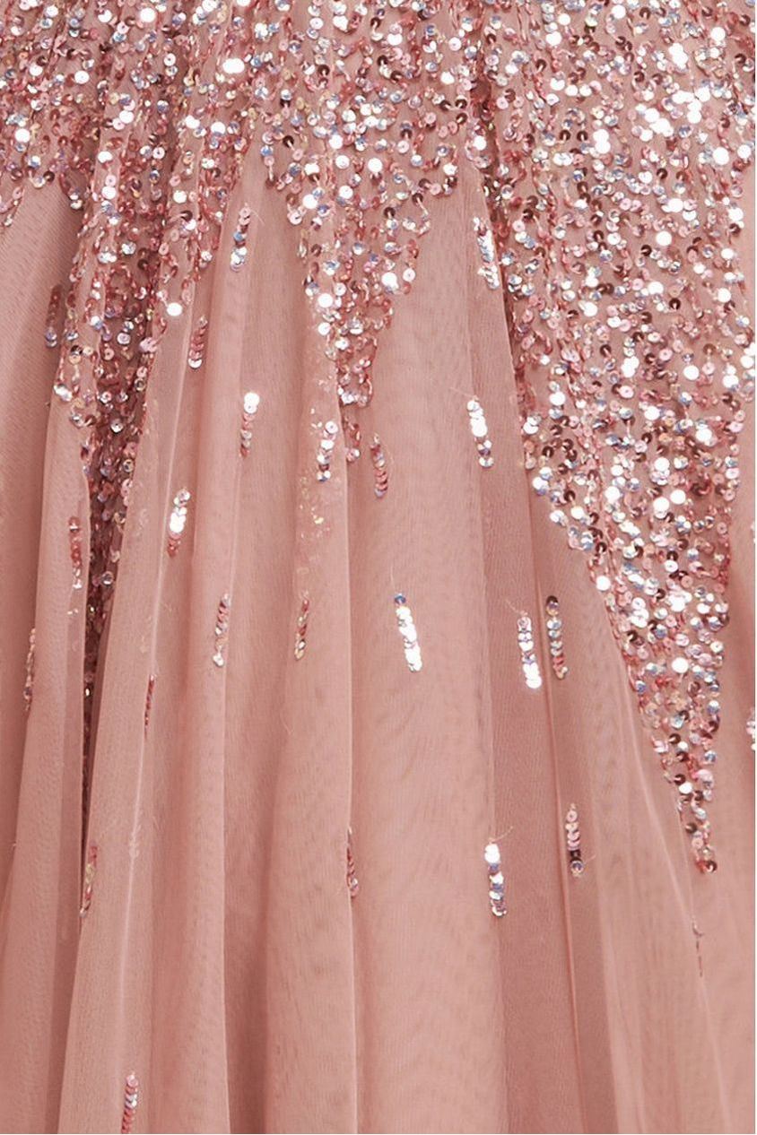 Goddiva Sunray Hand Embellished Sequin A-Line Sleeveless Maxi Dress - Blush Pink