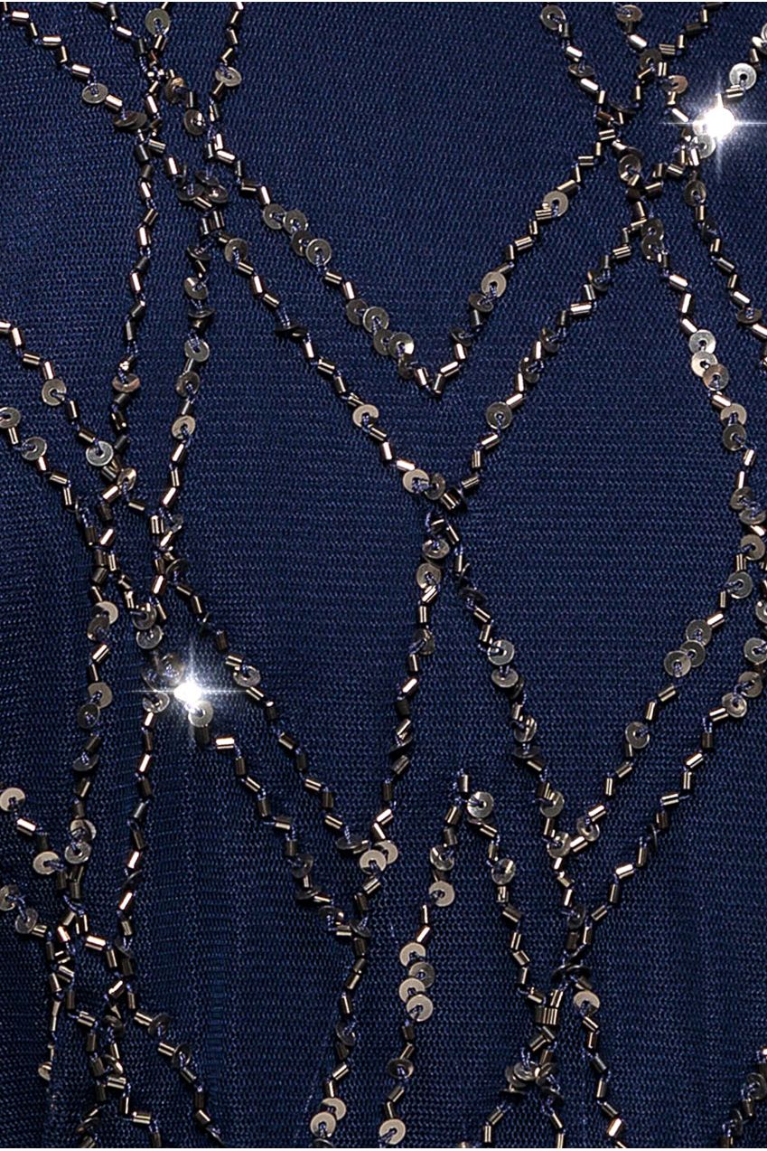 Goddiva Racer Neck Sleeveless Hand Embellished Sequin Maxi Dress - Navy Blue