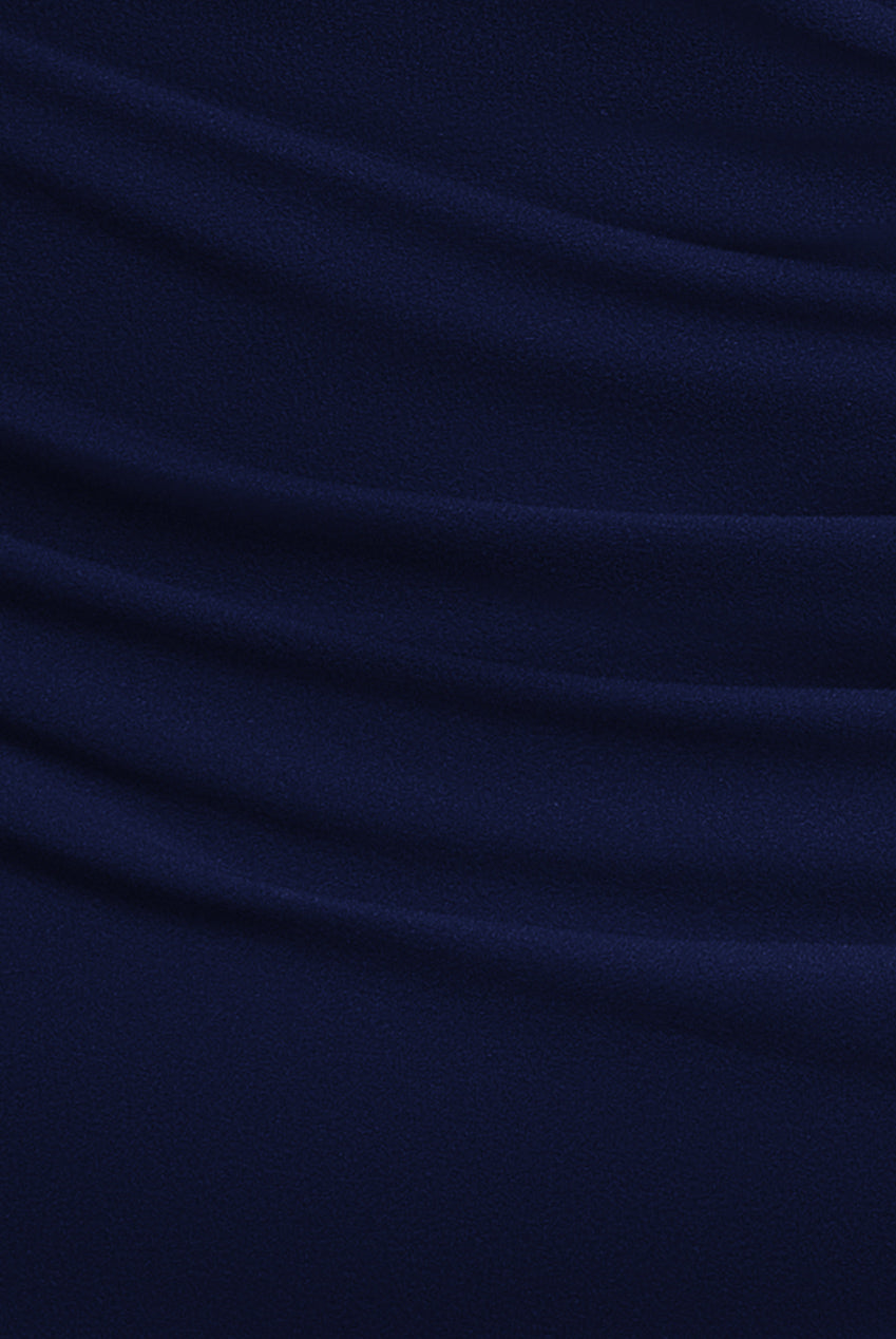 Goddiva Plus Scuba Crepe Off Shoulder Front Split Maxi Dress - Navy Blue