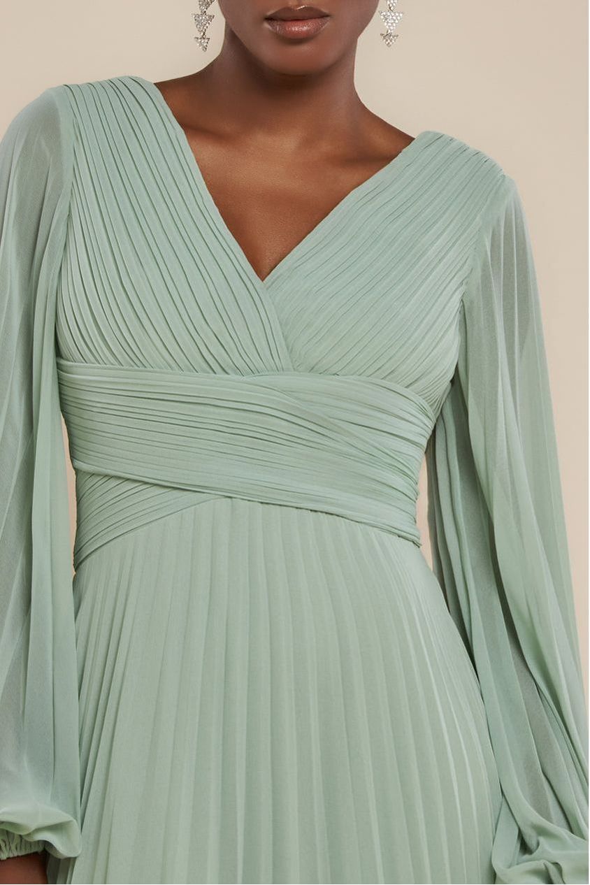Goddiva Balloon Sleeve Chiffon Maxi Dress  - Sage Green