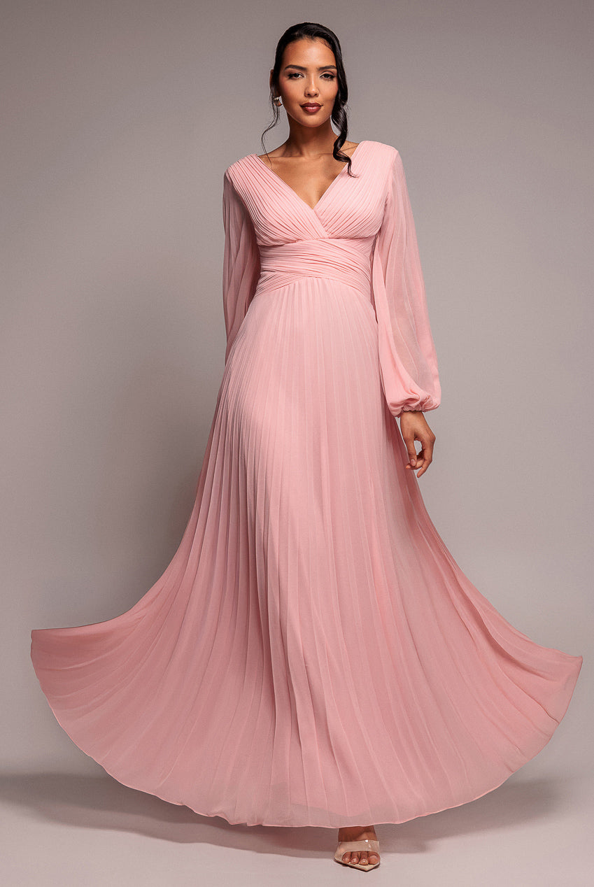 Goddiva Balloon Sleeve Chiffon Maxi Dress - Blush Pink
