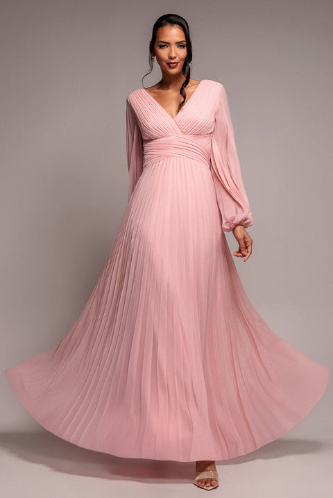 Goddiva Balloon Sleeve Chiffon Maxi Dress - Blush Pink