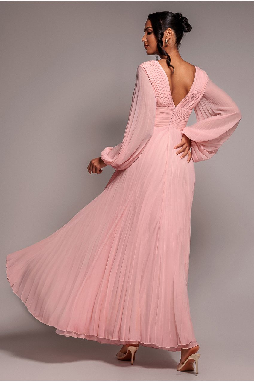 Goddiva Balloon Sleeve Chiffon Maxi Dress - Blush Pink