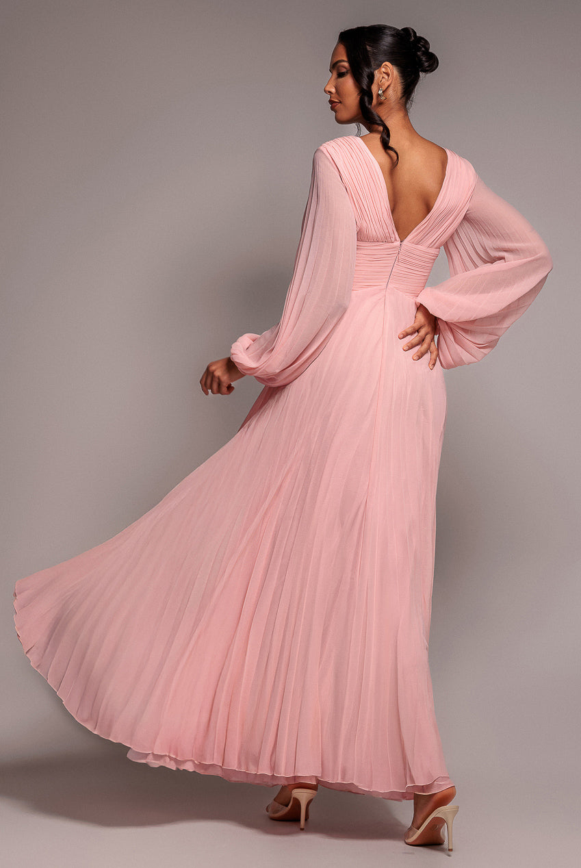 Goddiva Balloon Sleeve Chiffon Maxi Dress - Blush Pink