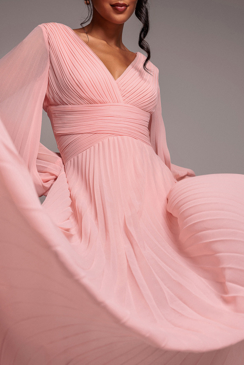 Goddiva Balloon Sleeve Chiffon Maxi Dress - Blush Pink