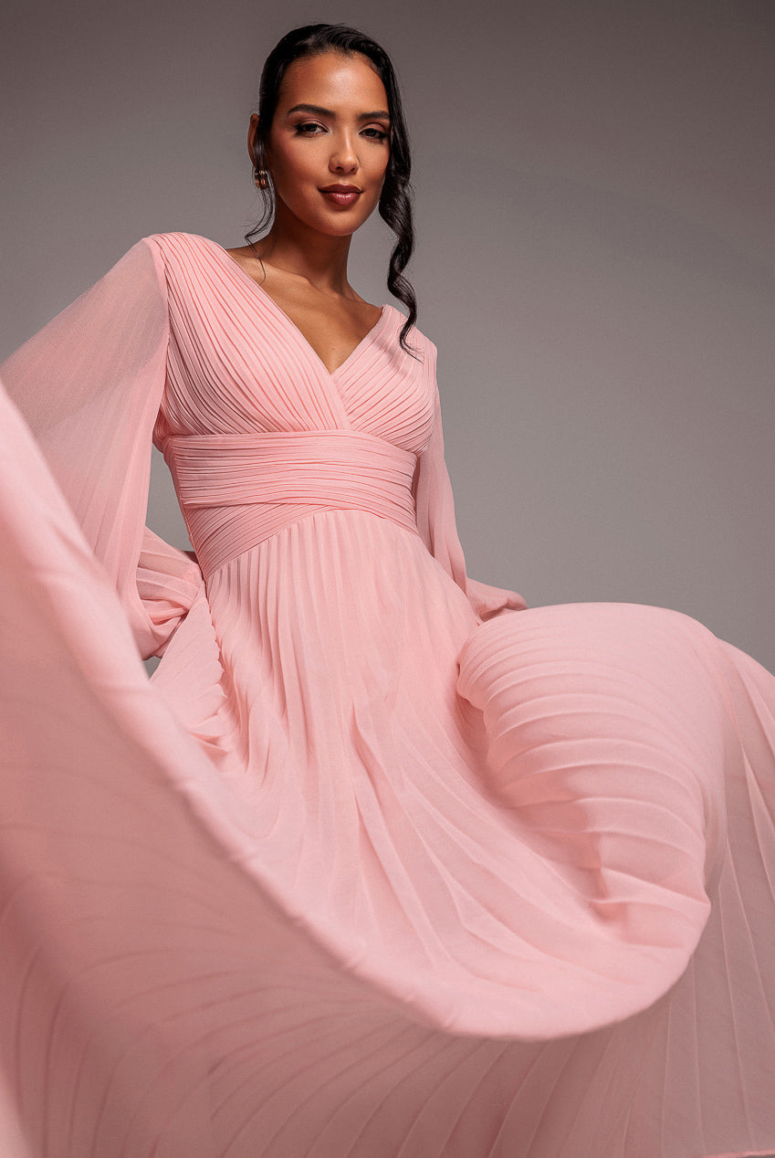 Goddiva Balloon Sleeve Chiffon Maxi Dress - Blush Pink