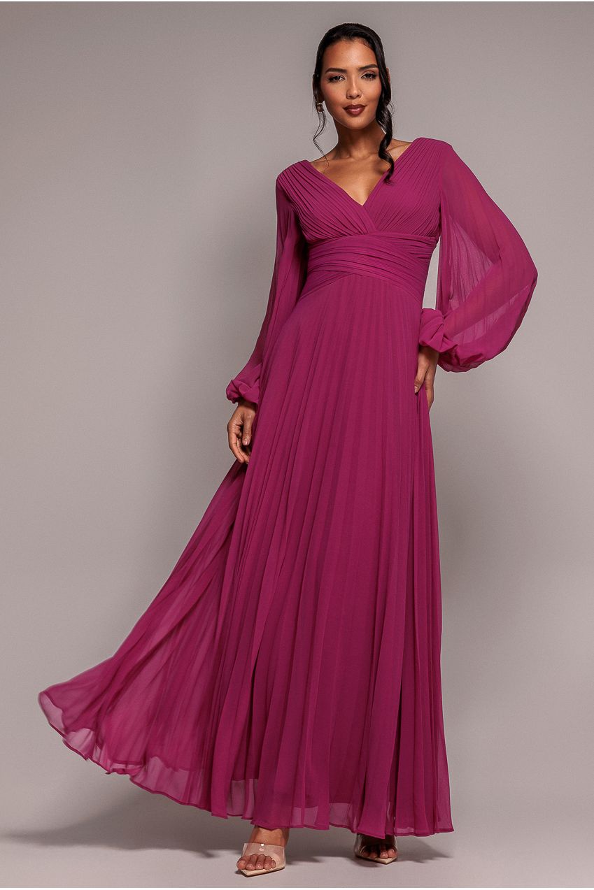 Goddiva Balloon Sleeve Chiffon Maxi Dress - Magenta