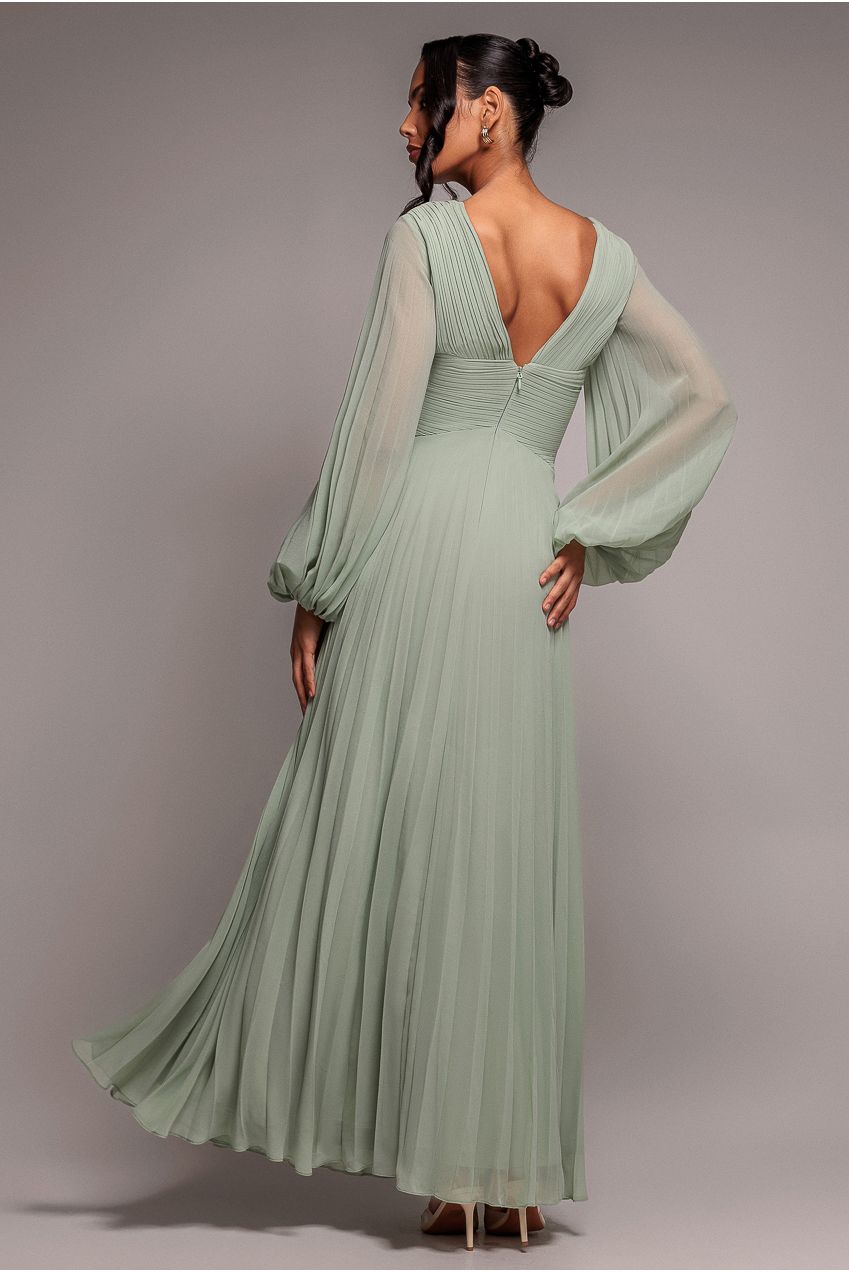Goddiva Balloon Sleeve Chiffon Maxi Dress - Sage Green