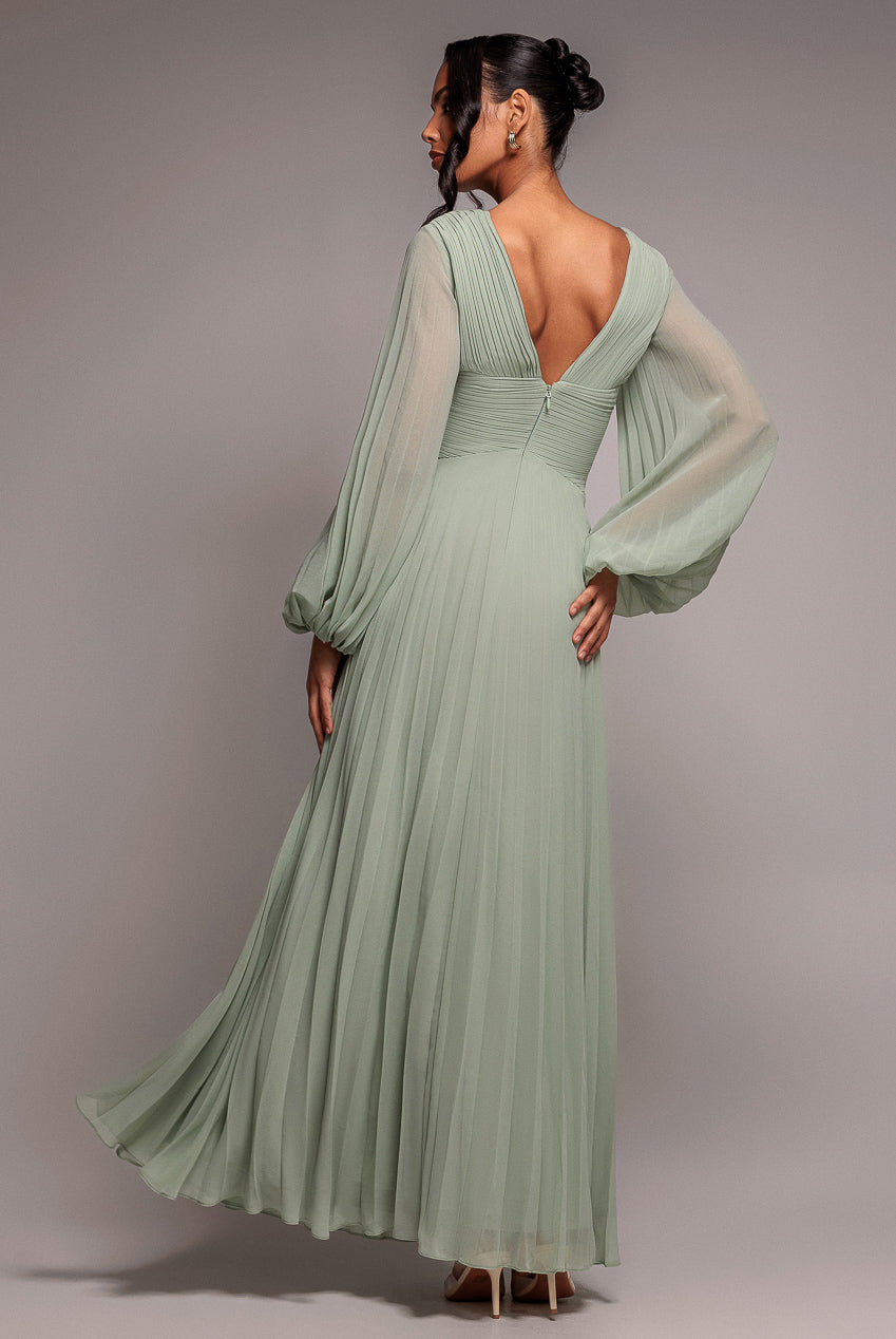 Goddiva Balloon Sleeve Chiffon Maxi Dress - Sage Green