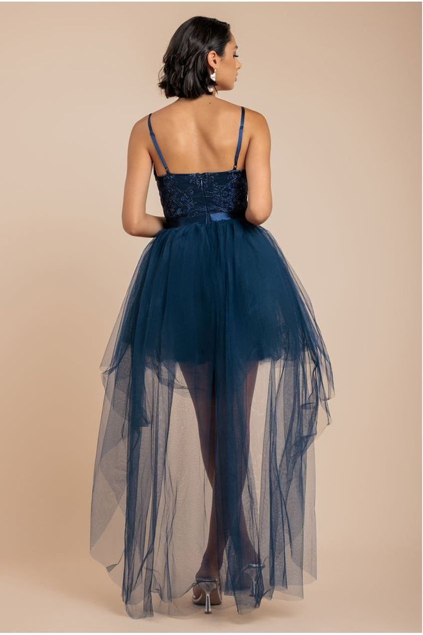 Goddiva High Low Tulle Mini With Lace Bodice - Navy