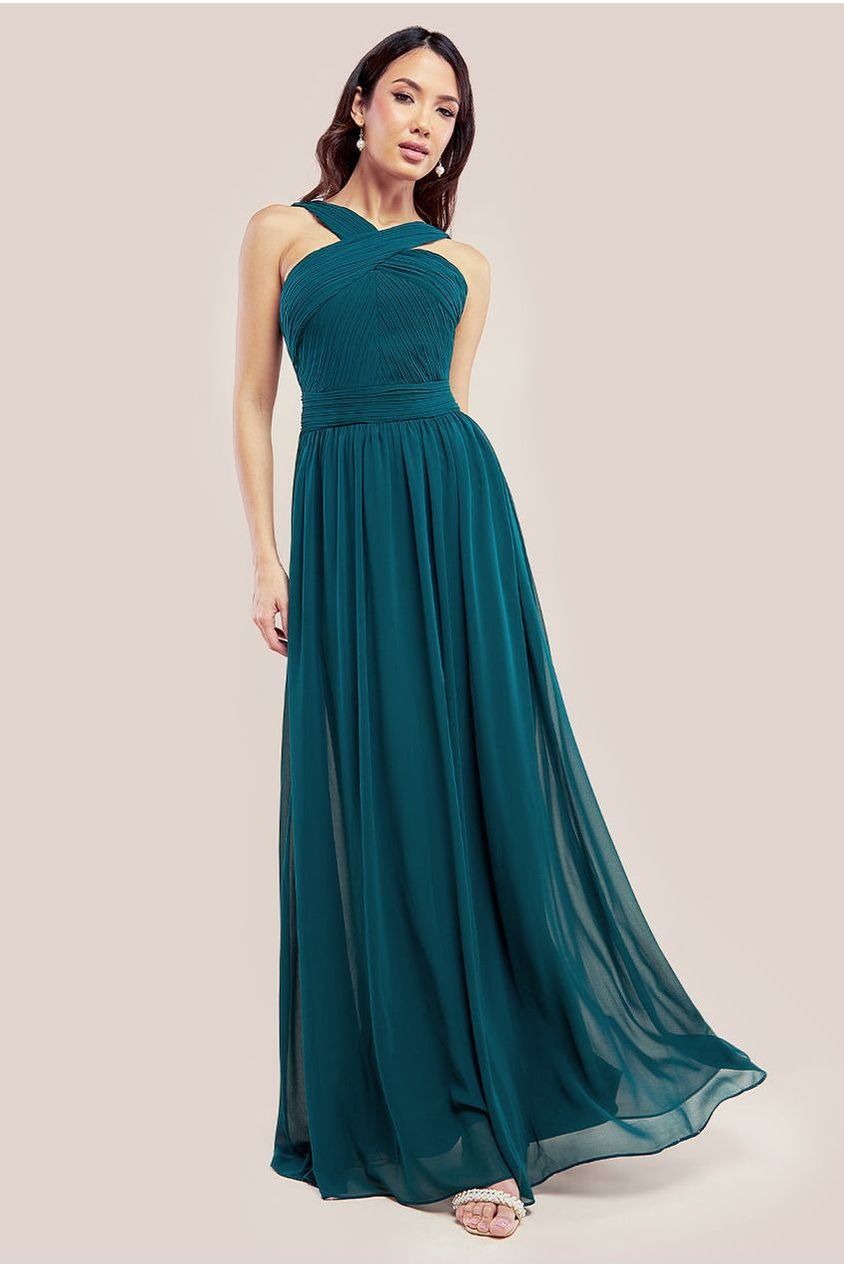 Halter neck chiffon maxi fashion dress