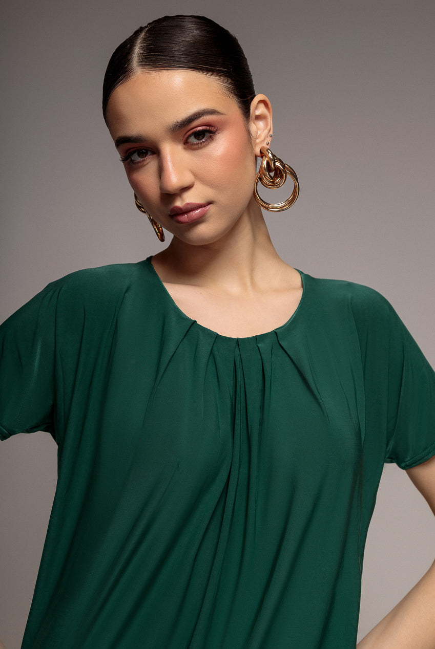 Goddiva Slouchy Short Sleeve Midi With Round Neck - Green