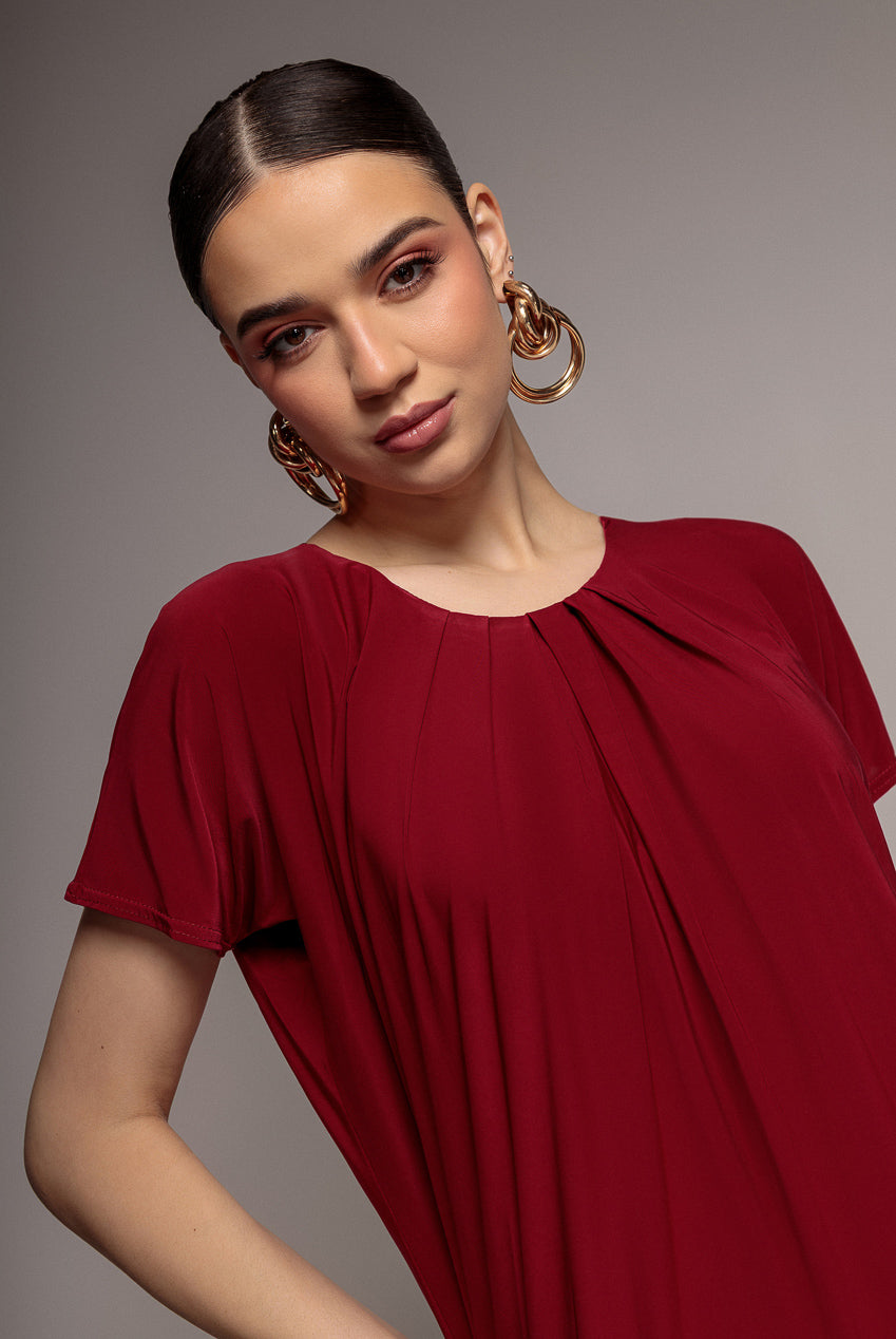 Goddiva Slouchy Short Sleeve Midi With Round Neck - Wine