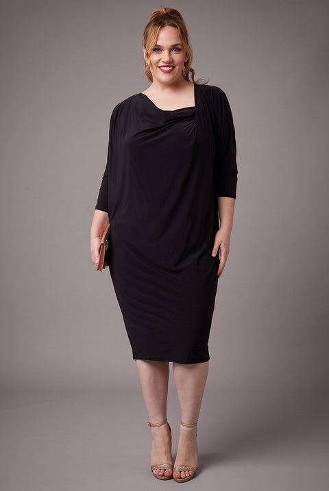 Goddiva Loose Fit Midi Dress With Asymmetric Neck - Black