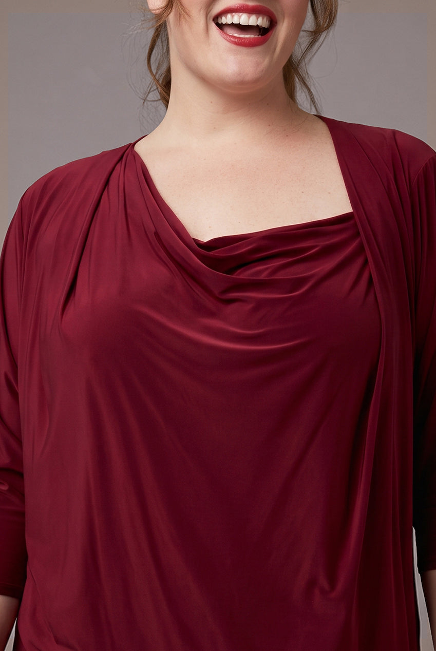 Goddiva Loose Fit Midi Dress With Asymmetric Neck - Wine