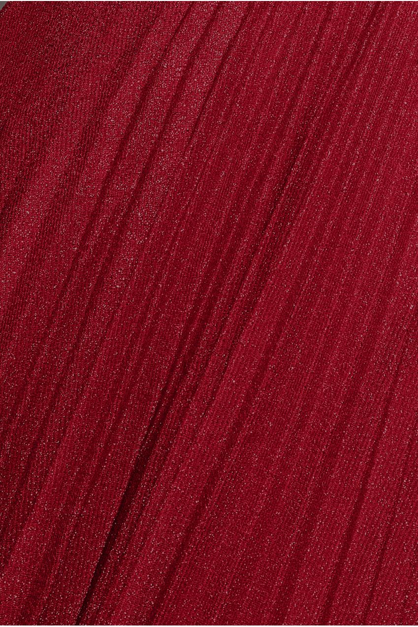 Goddiva Bardot Pleated Skirt Maxi Dress - Wine