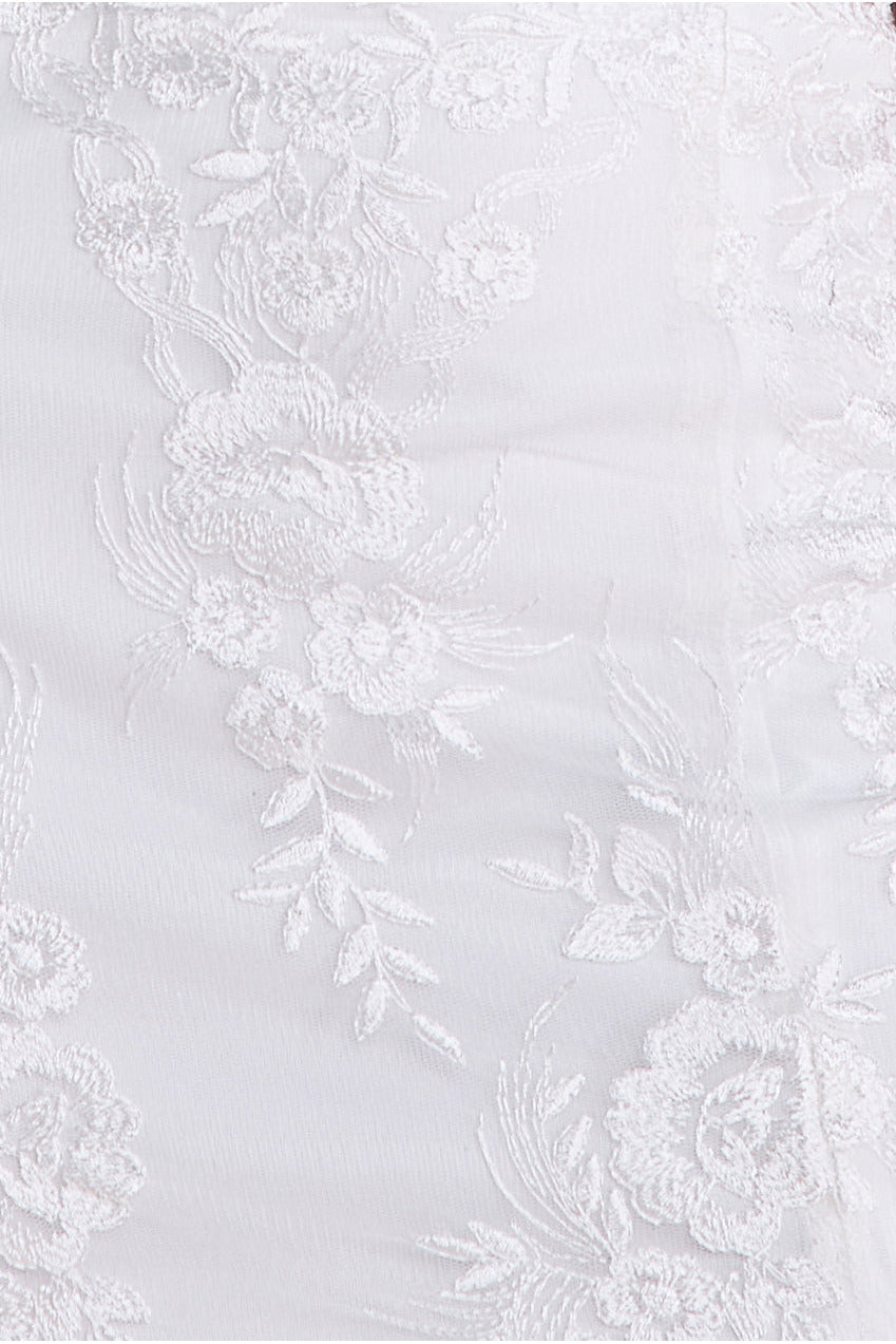 Goddiva Scalloped Edge Lace Co-ord With Split - White