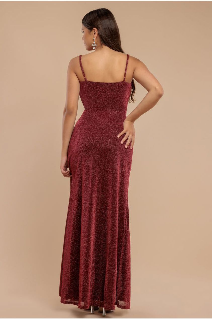 Goddiva Wrap Style Spaghetti Strap Maxi With Split - Wine
