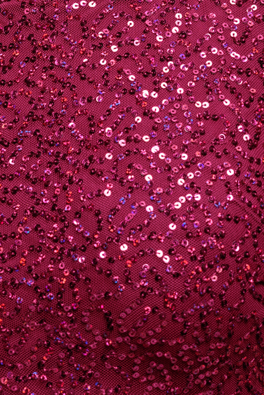 Goddiva Cowl Back Sequin Maxi - Burgundy