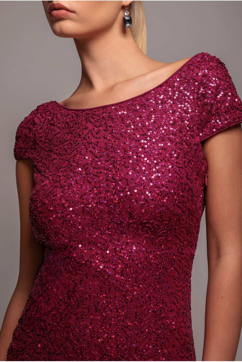 Goddiva Cowl Back Sequin Maxi - Burgundy