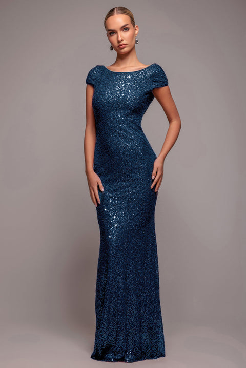 Goddiva Cowl Back Sequin Maxi Dress - Navy