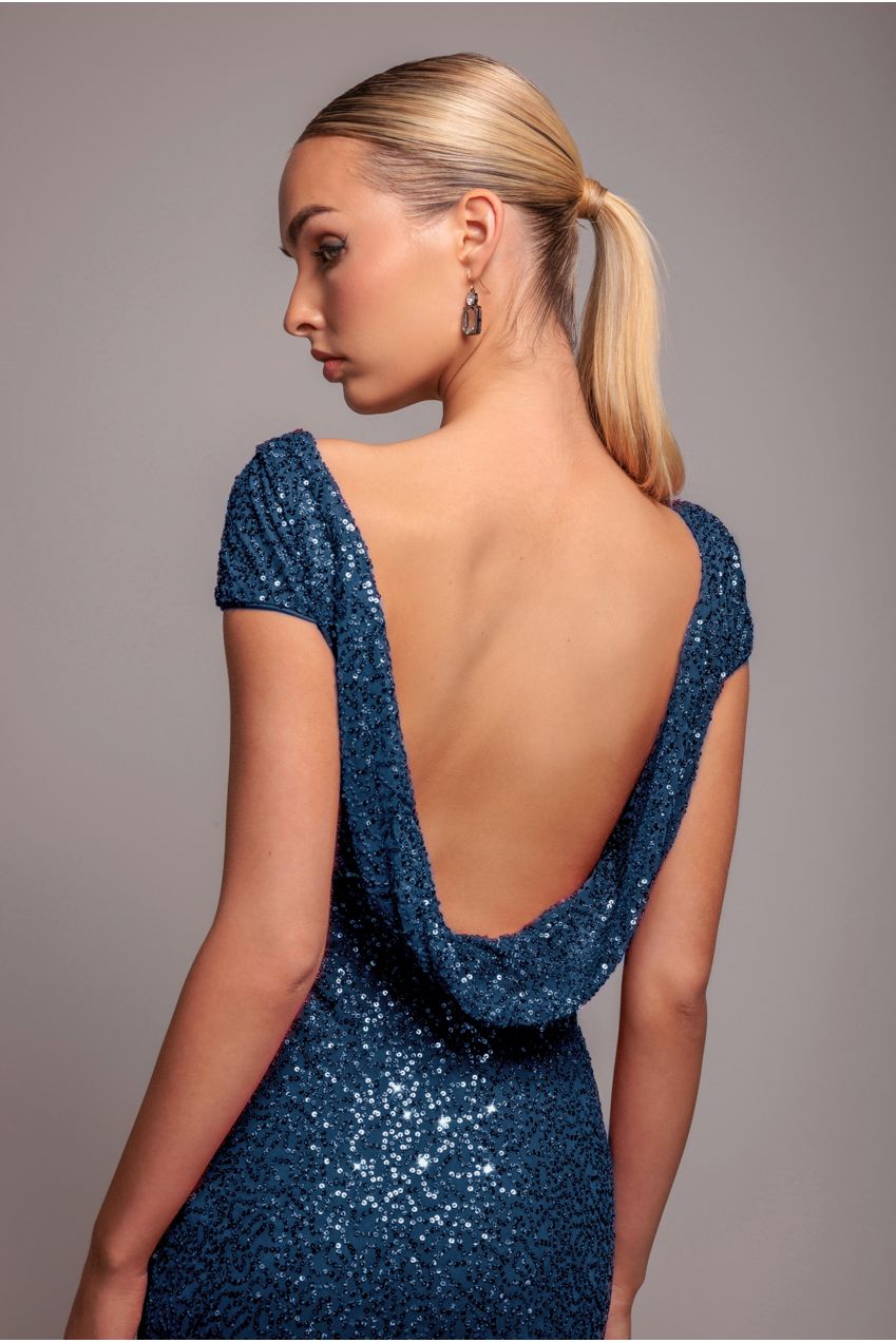 Goddiva Cowl Back Sequin Maxi Dress - Navy