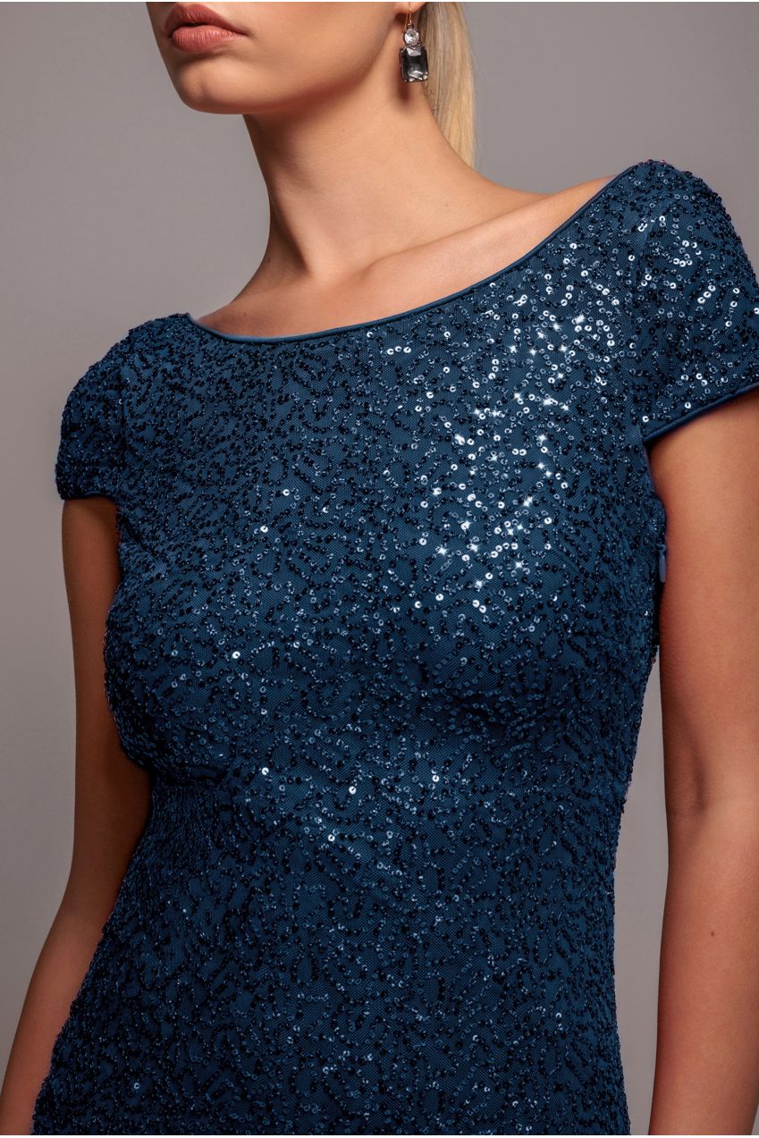 Goddiva Cowl Back Sequin Maxi Dress - Navy