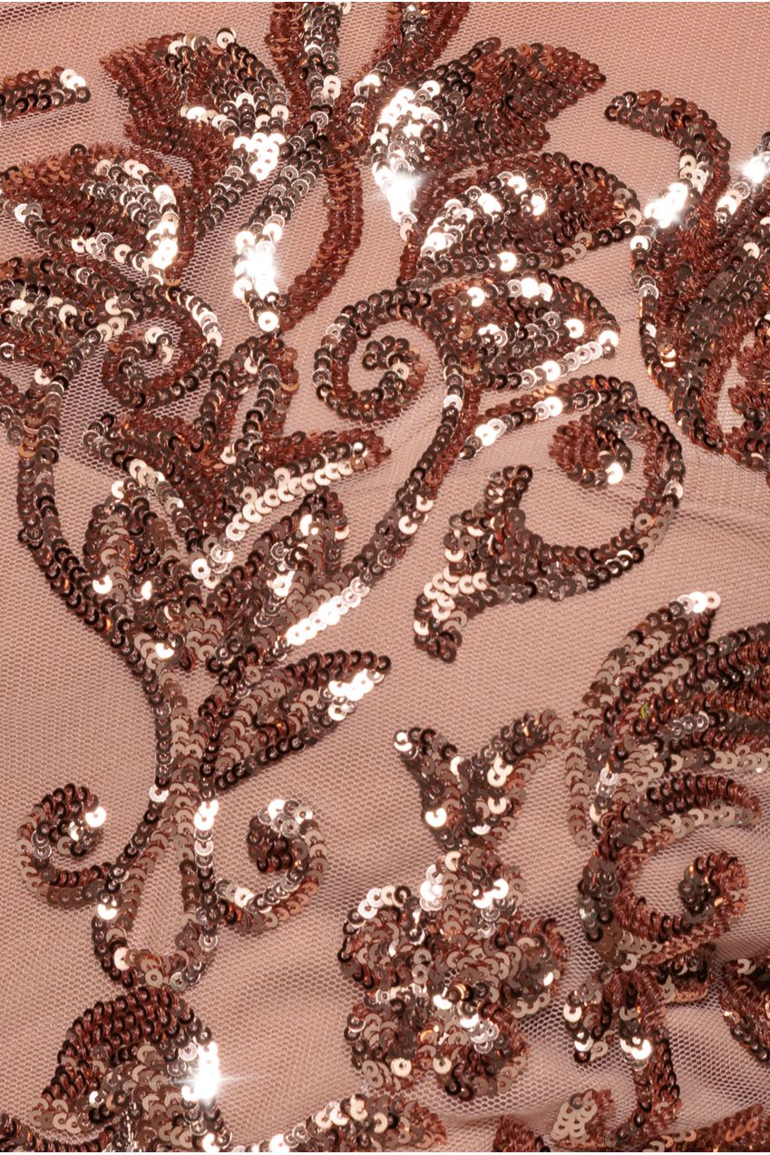 Goddiva Sequin Mesh One Shoulder Evening Maxi Dress - Champagne