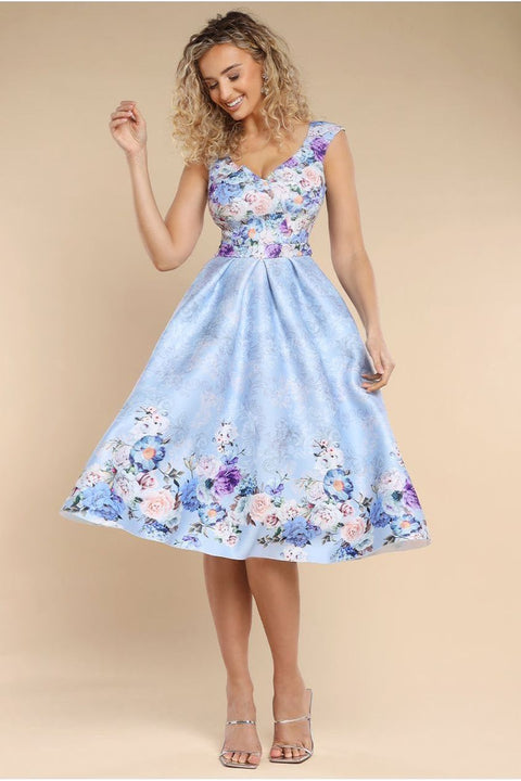 Goddiva Sweetheart Floral Midi Dress - Powder Blue