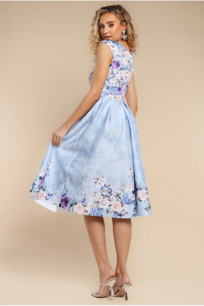 Goddiva Sweetheart Floral Midi Dress - Powder Blue