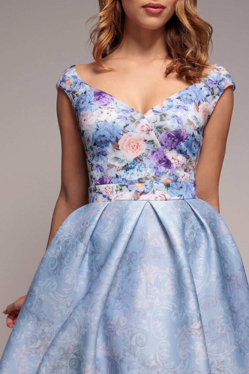 Goddiva Sweetheart Floral Midi Dress - Powder Blue