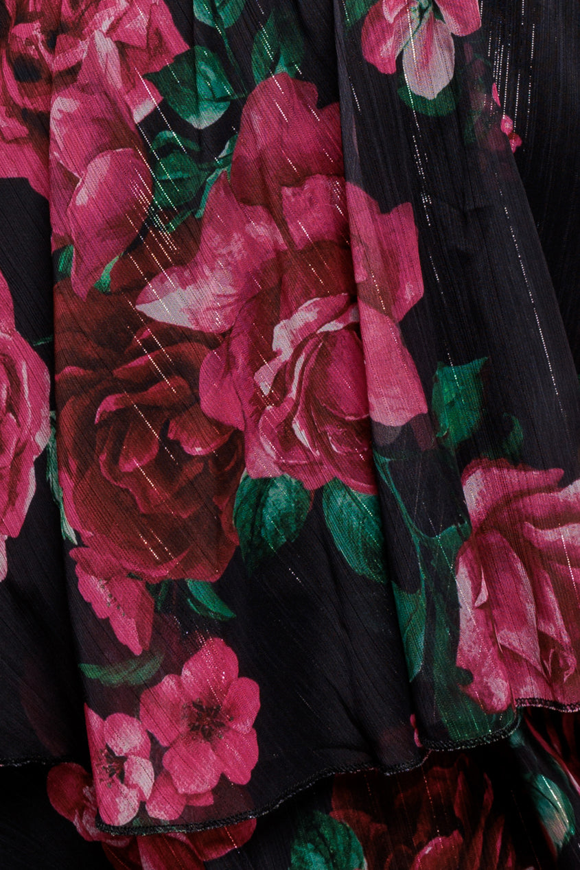 Goddiva Layered Floral Midi Flutter Sleeves - Blackfloral