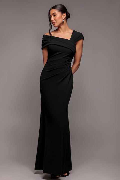 Goddiva One Shoulder Evening Maxi Dress - Black