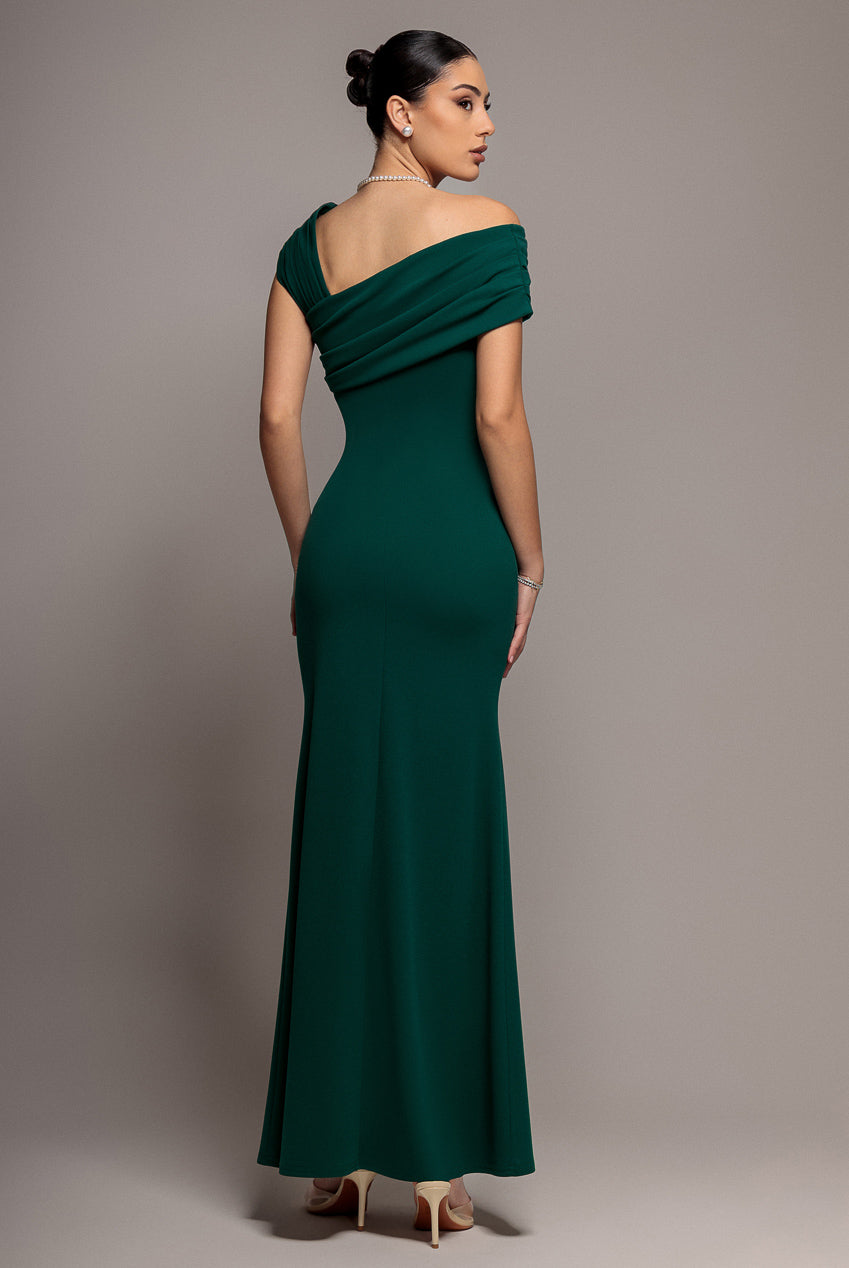 Goddiva One Shoulder Evening Maxi Dress - Emerald Green