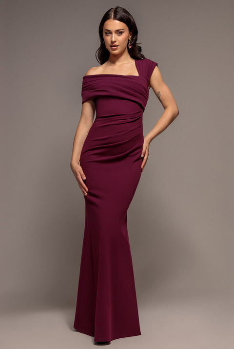 Goddiva One Shoulder Asymmetric Scuba Crepe Maxi Dress - Plum