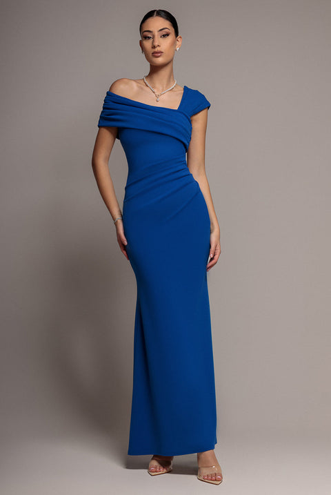 Goddiva One Shoulder Evening Maxi Dress - Royal Blue