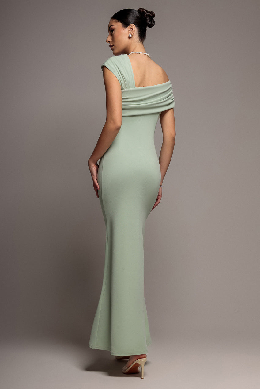 Goddiva One Shoulder Asymmetric Scuba Crepe Maxi Dress - Sage Green