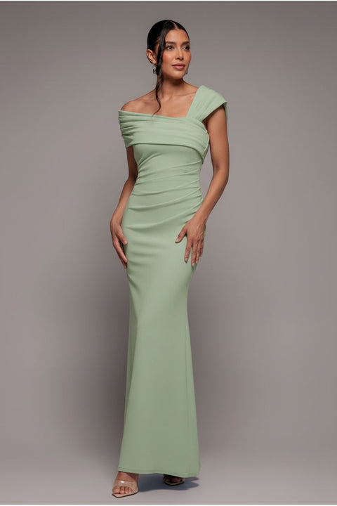 Goddiva One Shoulder Scuba Crepe Evening Maxi Dress - Mint Green