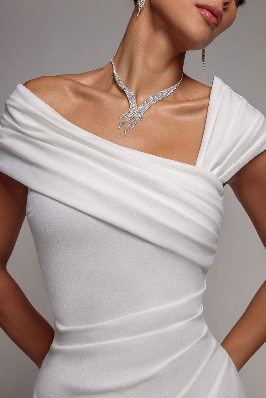 Goddiva One Shoulder Asymmetric Scuba Crepe Maxi Dress - White