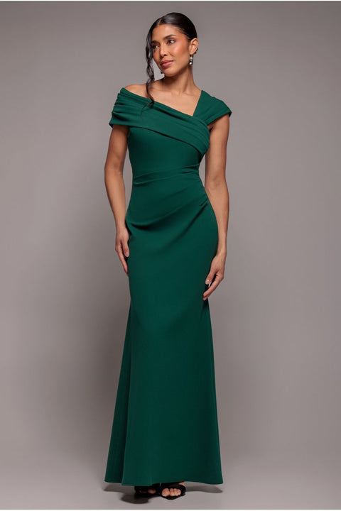 Goddiva One Shoulder Evening Maxi Dress - Emerald Green