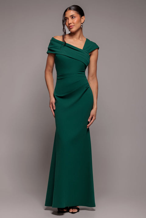 Goddiva One Shoulder Evening Maxi Dress - Emerald Green