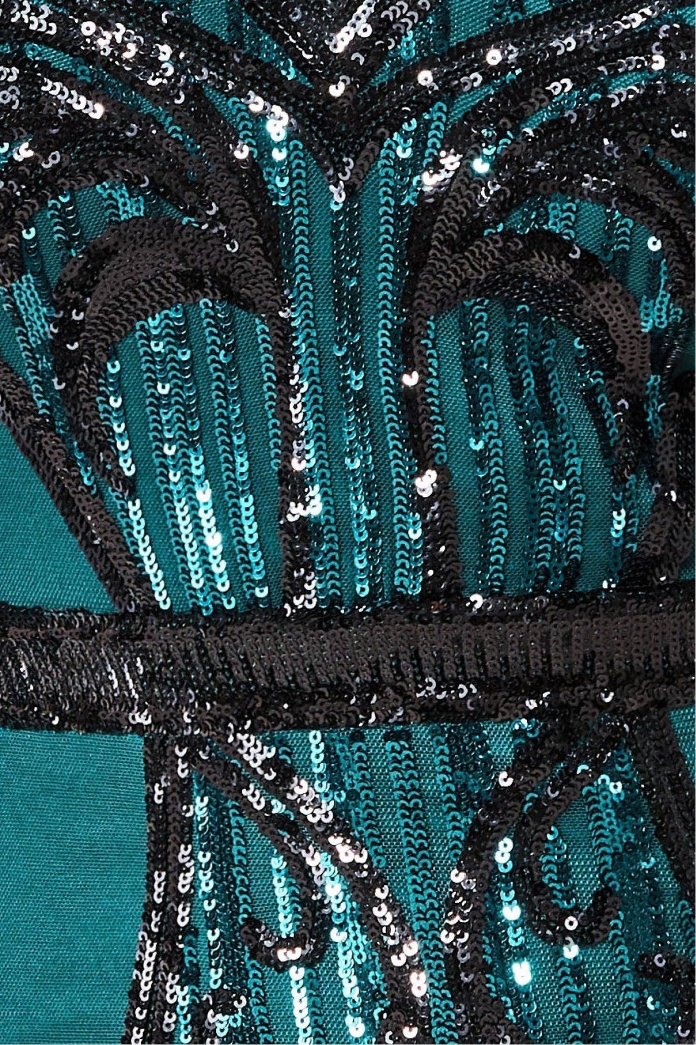 Goddiva Sequin & Mesh Embroidered Maxi Dress - Emerald