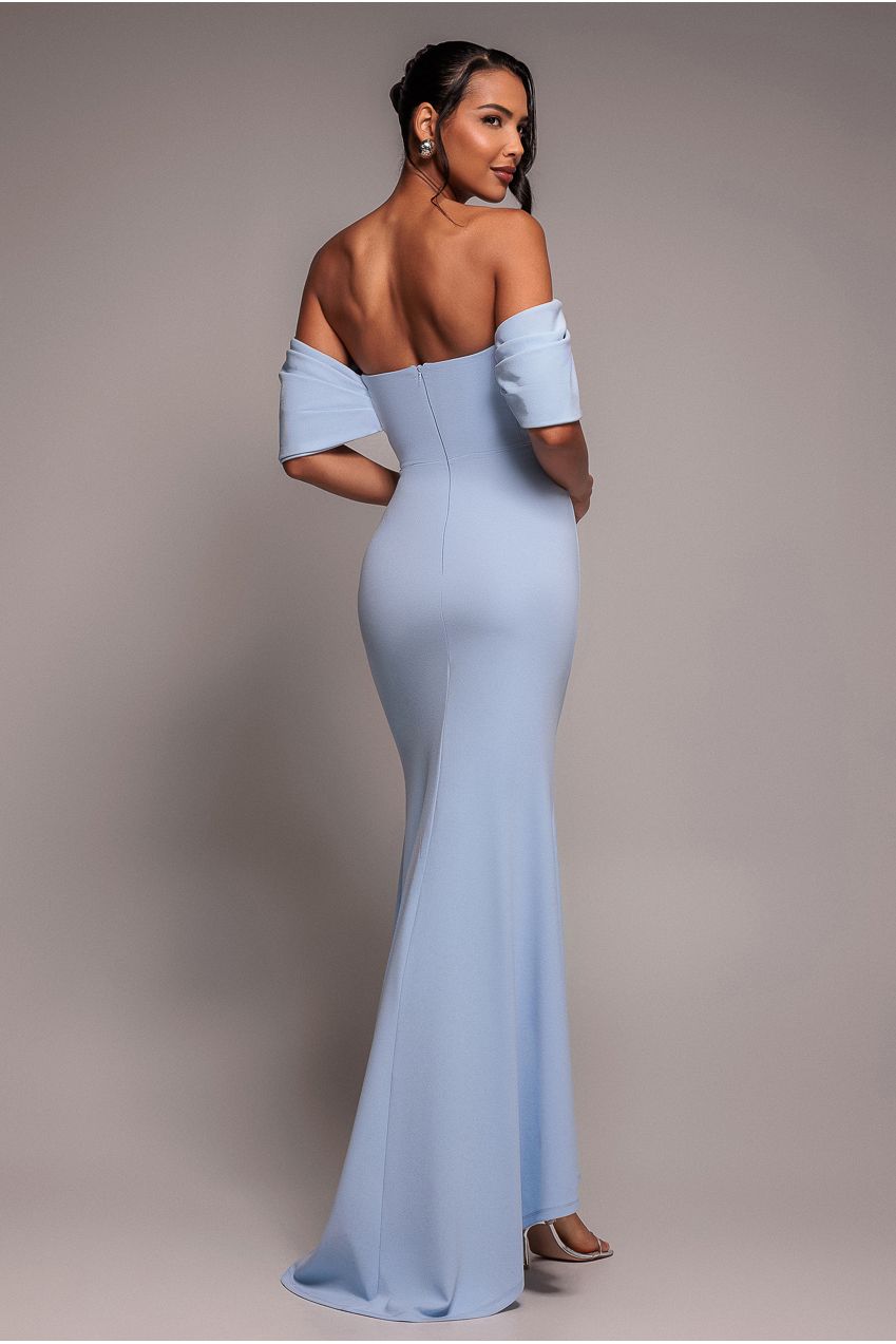 Goddiva Off The Shoulder Draped Sleeve Maxi Dress - Blue