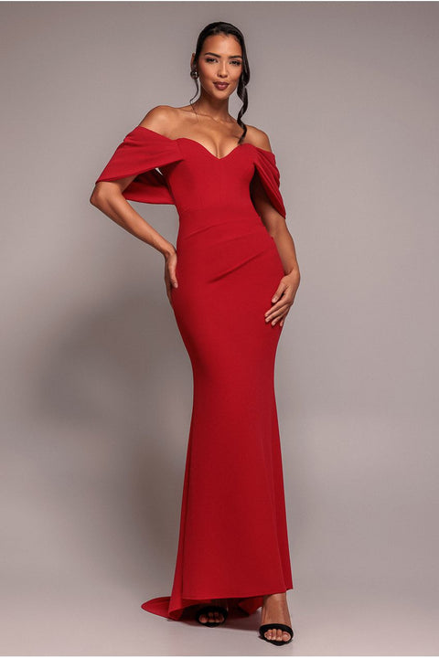 Goddiva Off The Shoulder Draped Sleeve Maxi Dress - Red