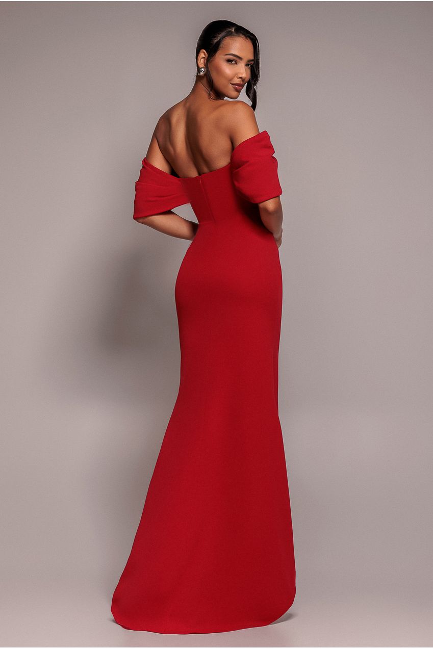 Goddiva Off The Shoulder Draped Sleeve Maxi Dress - Red