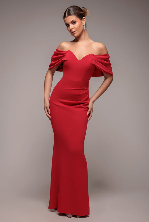 Goddiva Off The Shoulder Draped Sleeve Maxi Dress - Red