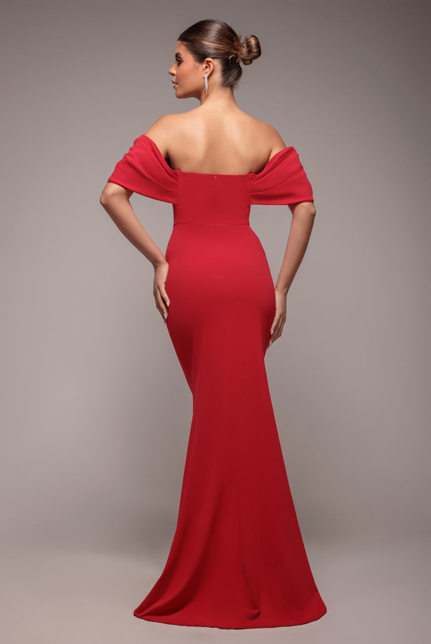 Goddiva Off The Shoulder Draped Sleeve Maxi Dress - Red